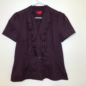 ELLE | Plum Button-Up Short Sleeve Blouse Size M